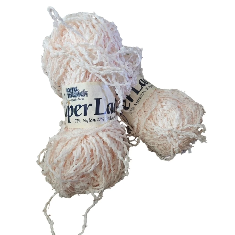 Hand Crafted Crochet pom pom beanie pink Paper Lace 73% Nylon 27% polyester soft